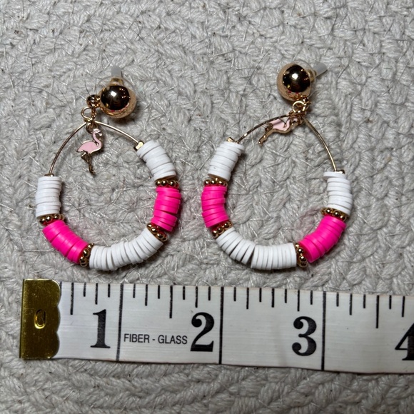 Core New York Pink and White Hoop Earrings Flamingo 1.5” diameter - Picture 4 of 4